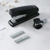 得力12#訂書機(jī)3件套0354(訂書器+訂書釘+起釘器)黑色