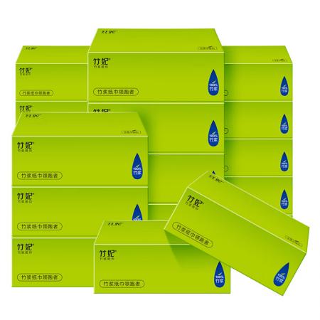 竹妃硬盒裝竹纖維本色三層100抽紙巾 整箱18盒