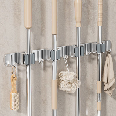 拖把掛鉤4夾5鉤不銹鋼拖把架免打孔