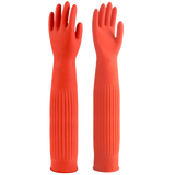 東方紅 55CM橡膠手套加長袖防水耐用膠皮廚房保潔清潔洗衣加厚耐油污 1雙裝(紅色)【京倉發(fā)貨】 M碼